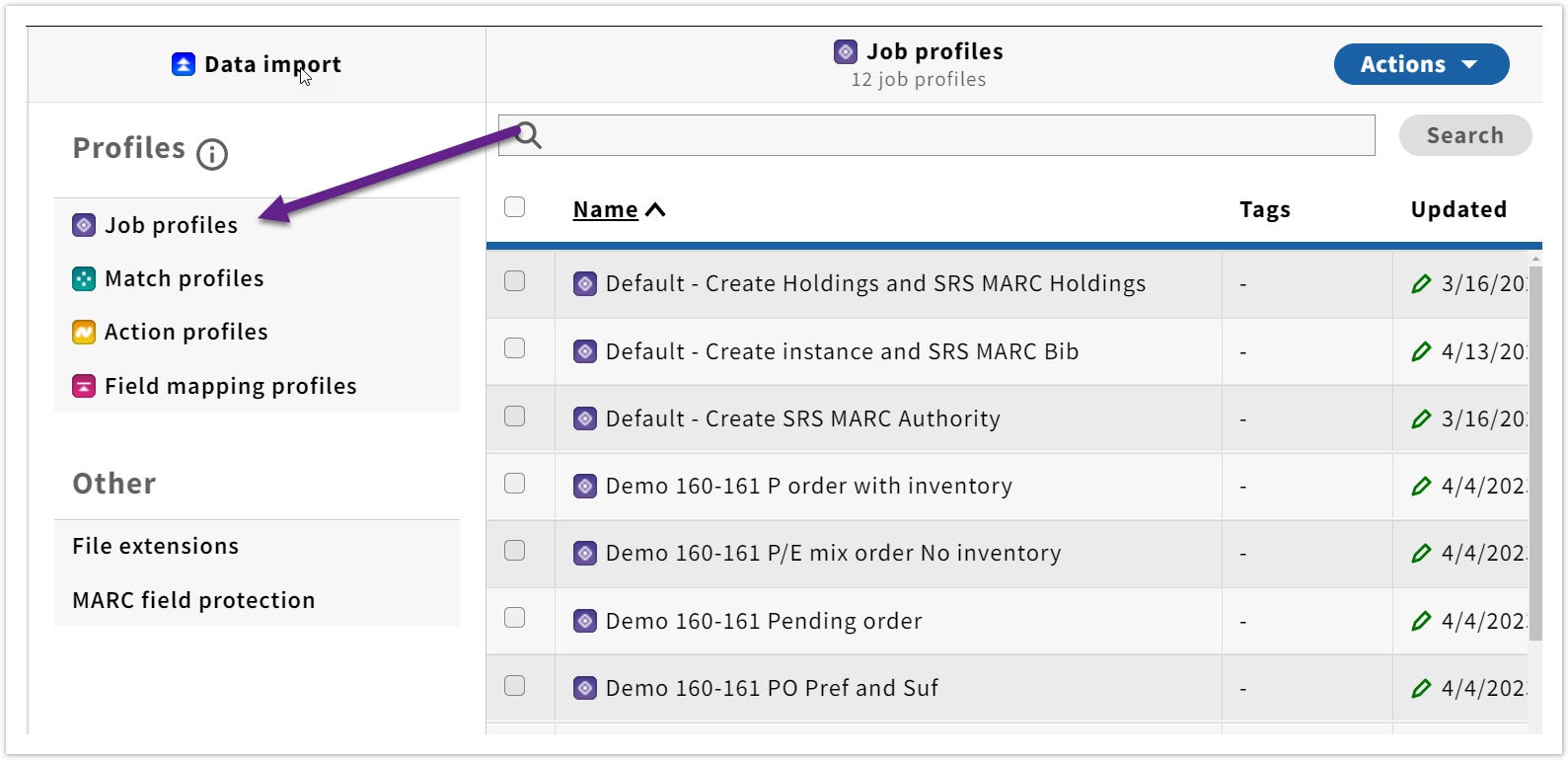 screenshot of job profile location in settings