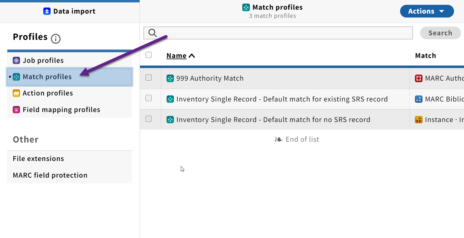 screenshot of match profiles in settings